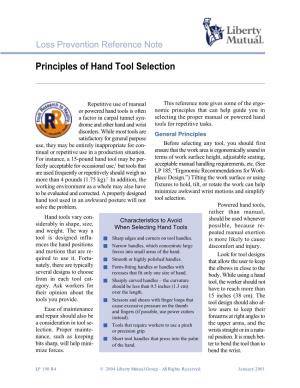 Principles of Hand Tool Selection