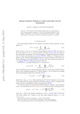 Arxiv:1904.00371V1 [Math.CO] 31 Mar 2019 Shape H Oklnt of Length Hook the E.G