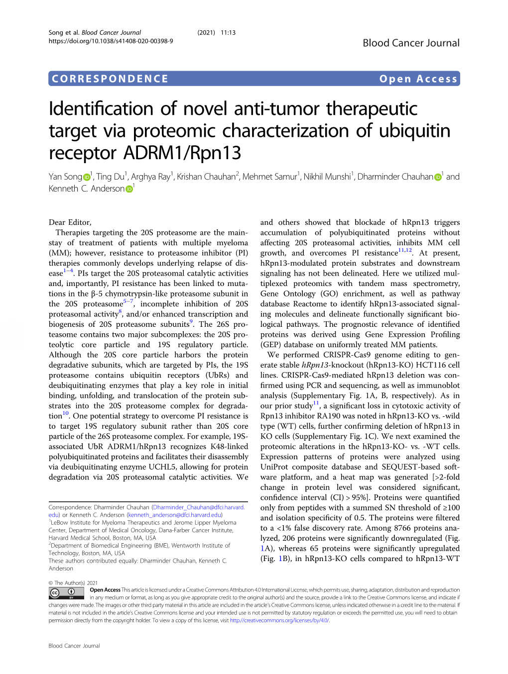 Identification of Novel Anti-Tumor Therapeutic Target Via Proteomic