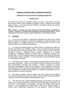 PE1530/A: Centre for Intelligent Design UK