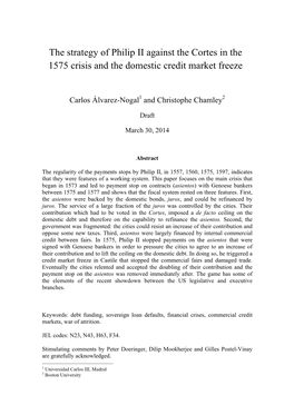 The Strategy of Philip II Against the Cortes in the 1575 Crisis and the Domestic Credit Market Freeze