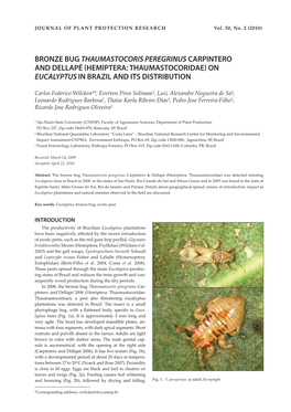 Bronze Bug Thaumastocoris Peregrinus Carpintero and Dellapé (Hemiptera: Thaumastocoridae) on Eucalyptus in Brazil and Its Distribution