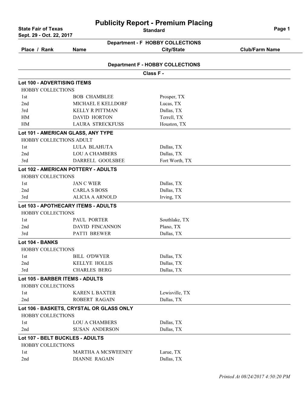 Publicity Report - Premium Placing State Fair of Texas Standard Page 1 Sept