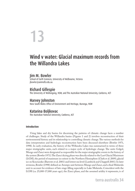 Wind V Water: Glacial Maximum Records from the Willandra Lakes
