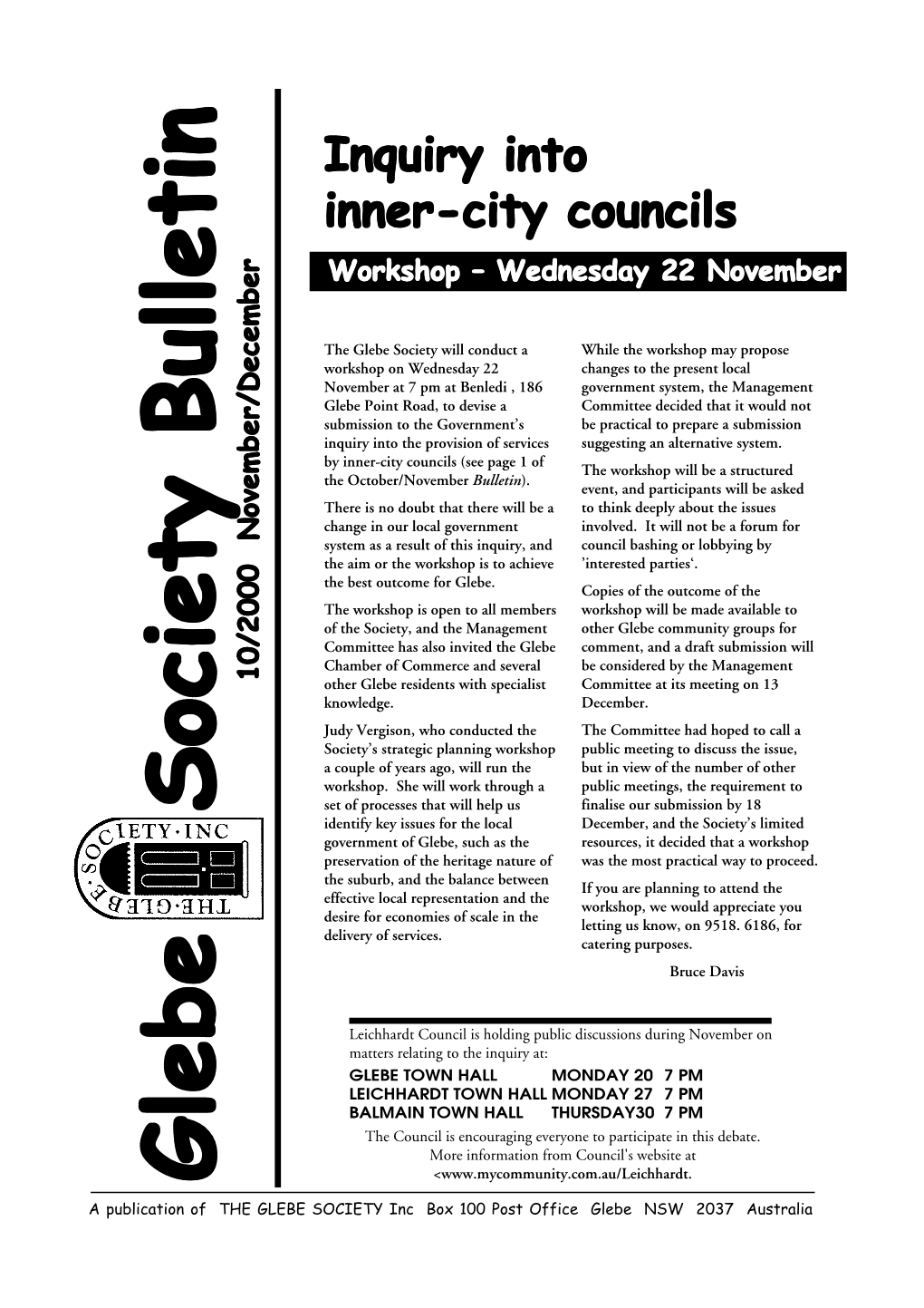 Glebe Society Bulletin 2000 Issue 10