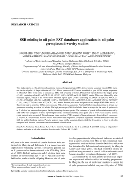 SSR Mining in Oil Palm EST Database: Application in Oil Palm Germplasm Diversity Studies