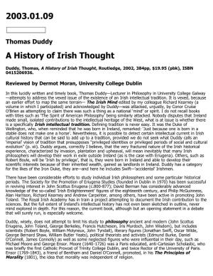 2003.01.09 a History of Irish Thought
