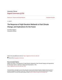 The Response of High Elevation Wetlands to Past Climate Change, and Implications for the Future