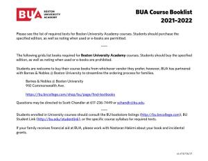 BUA Course Booklist 2021-2022
