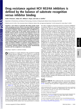 Drug Resistance Against HCV NS3/4A Inhibitors Is Defined by the Balance of Substrate Recognition Versus Inhibitor Binding