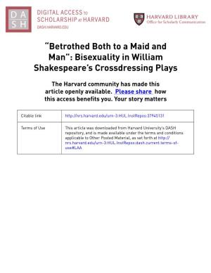 Bisexuality in William Shakespeare's Crossdressing Plays