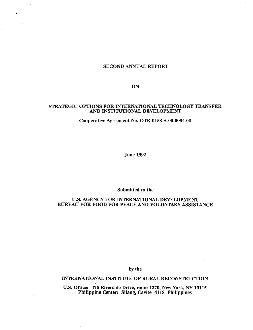 Philippine Center: Silang, Cavite 4118 Philippines TABLE of CONTENTS Page No