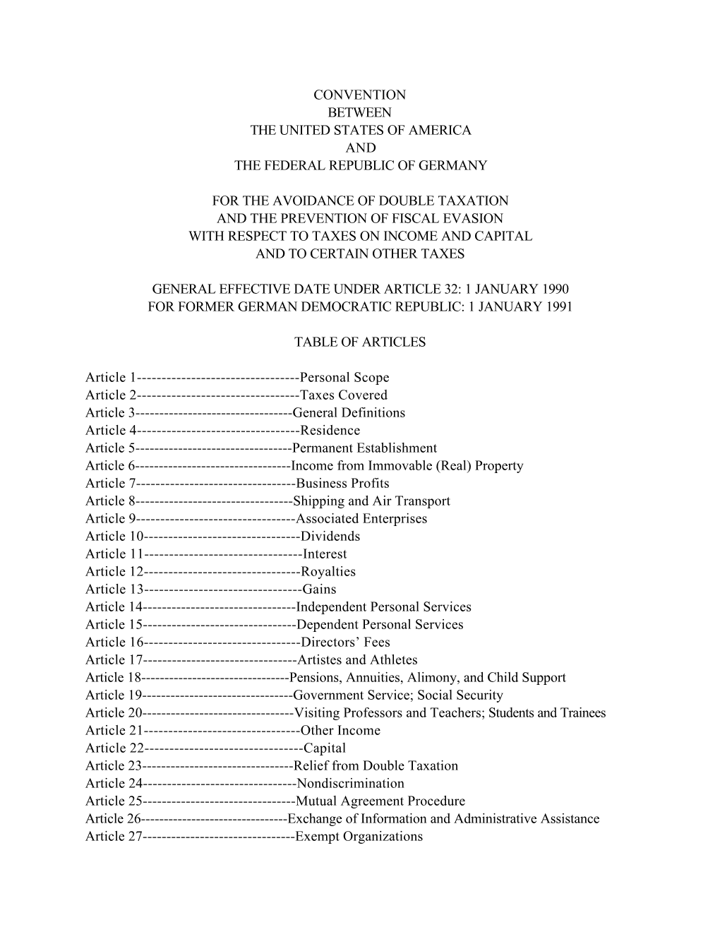 Income Tax Treaty