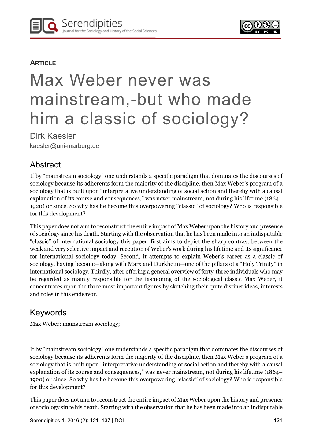 Max Weber Was Never Mainstream