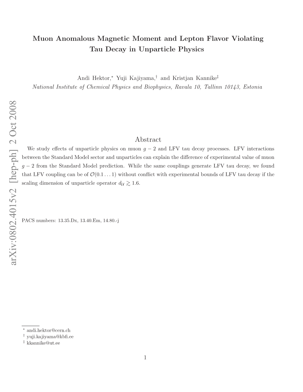 Arxiv:0802.4015V2 [Hep-Ph] 2 Oct 2008