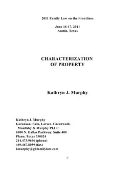 CHARACTERIZATION of PROPERTY Kathryn J. Murphy