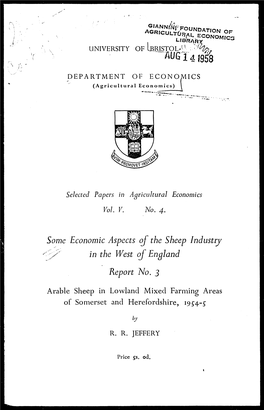 Some Economic Aspects of the Sheep Industg in the West of England Report No