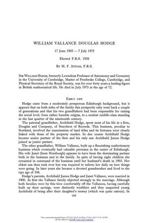 William Vallance Douglas Hodge. 17 June 1903