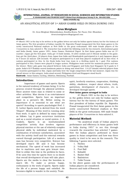 40 an ANALYTICAL STUDY of 1St ASIAN GAMES HELD IN