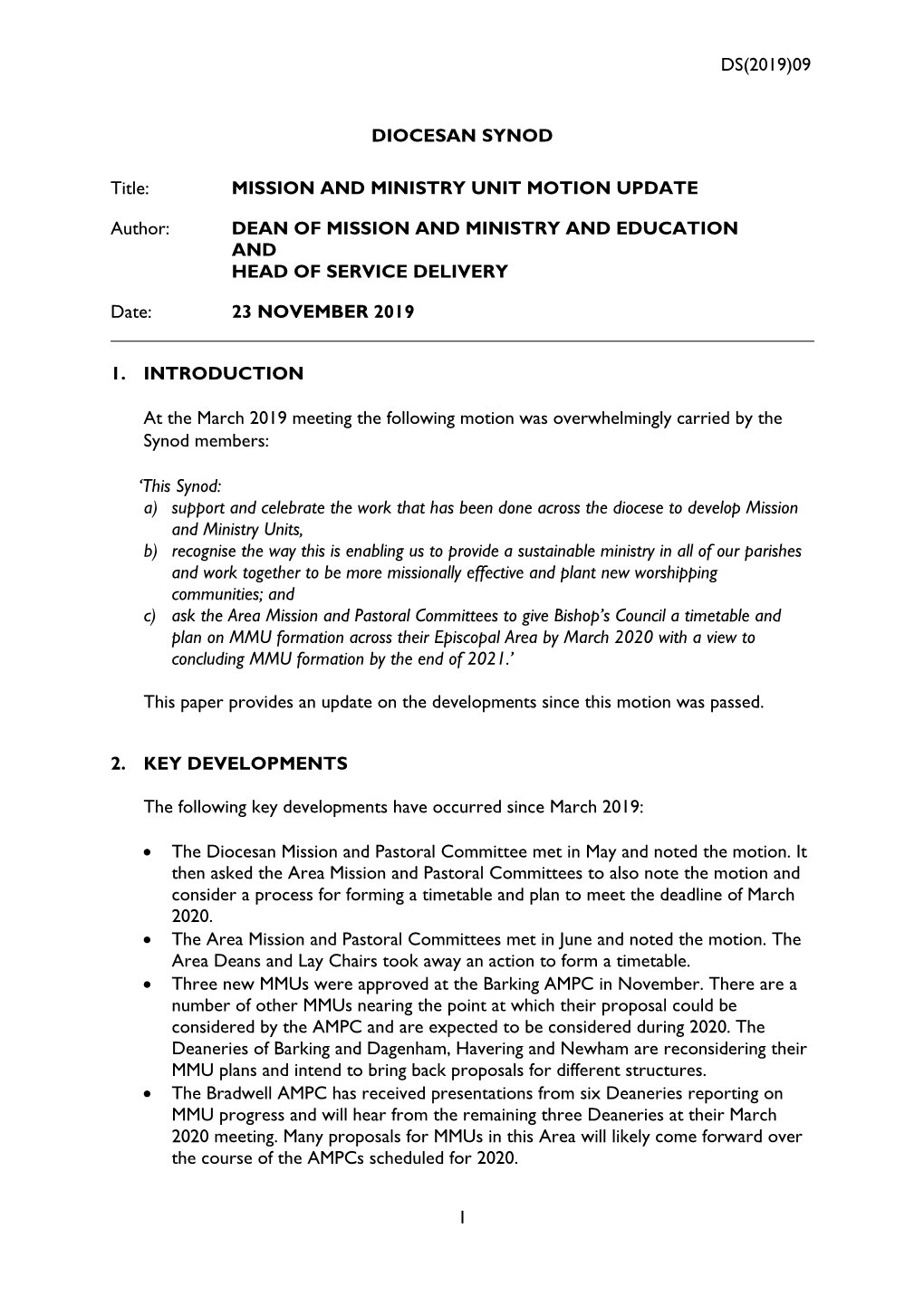 Mission and Ministry Unit Motion Update