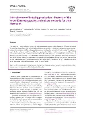 Microbiology of Brewing Production - Bacteria of the Order Enterobacterales and Culture Methods for Their Detection