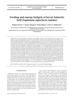 Feeding and Energy Budgets of Larval Antarctic Krill Euphausia Superba in Summer