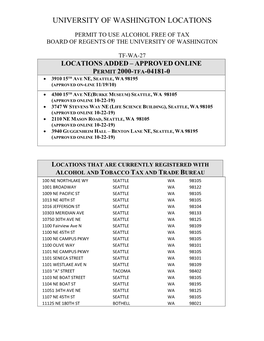 Location That Are Currently Registered with Alcohol