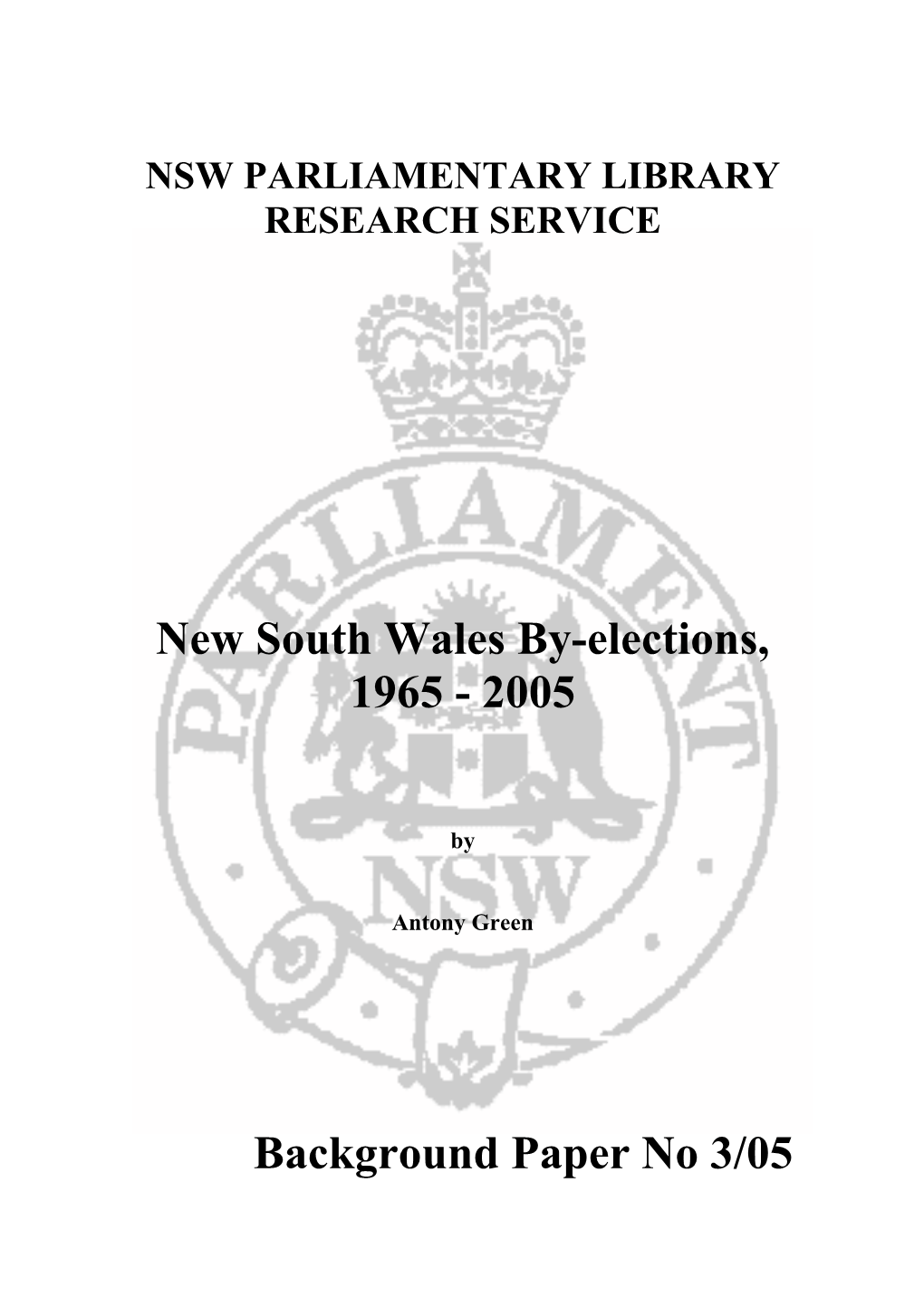 NSW By-Elections 1965-2005