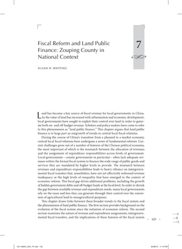 Fiscal Reform and Land Public Finance: Zouping County In