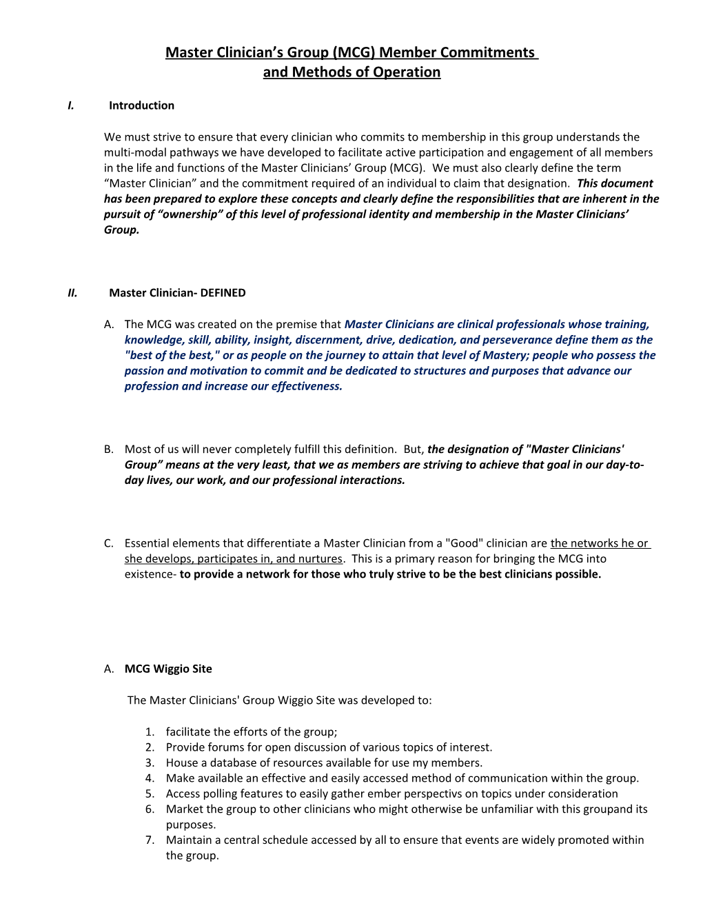 Master Clinician S Group (MCG) Member Commitments