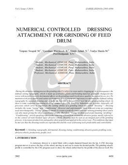 Numerical Controlled Dressing Attachment for Grinding of Feed Drum