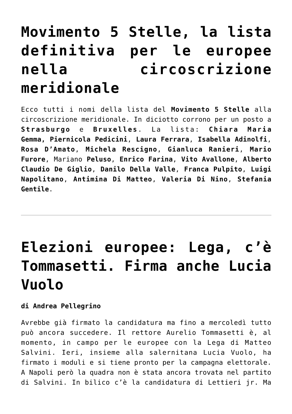 Movimento 5 Stelle, La Lista Definitiva Per Le Europee Nella Circoscrizione Meridionale