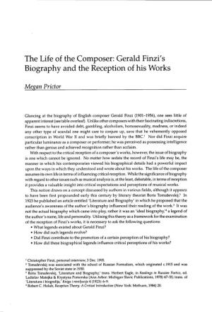 The Life of the Composer: Gerald Finzi's Biography and the Reception of His Works