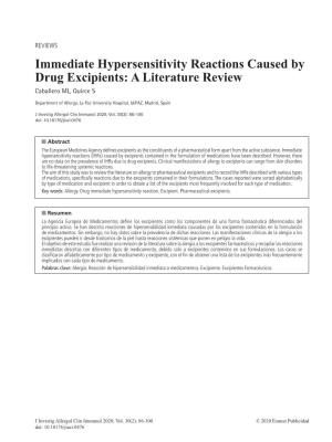 Immediate Hypersensitivity Reactions Caused by Drug Excipients: a Literature Review Caballero ML, Quirce S