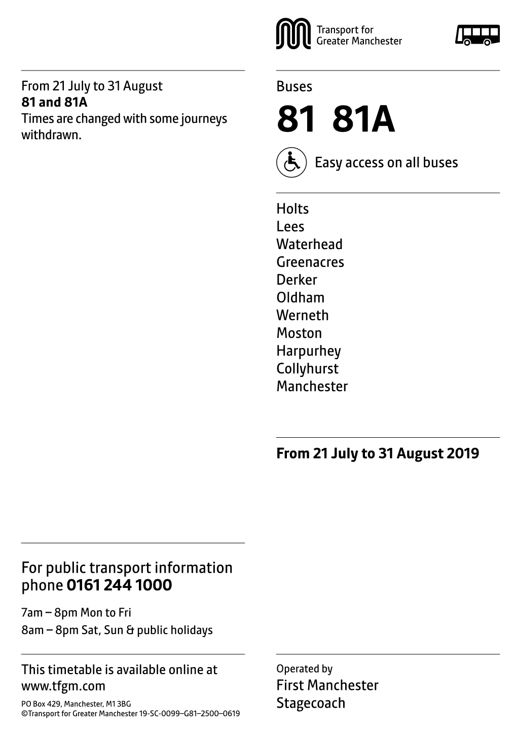 81 and 81A Times Are Changed with Some Journeys Withdrawn