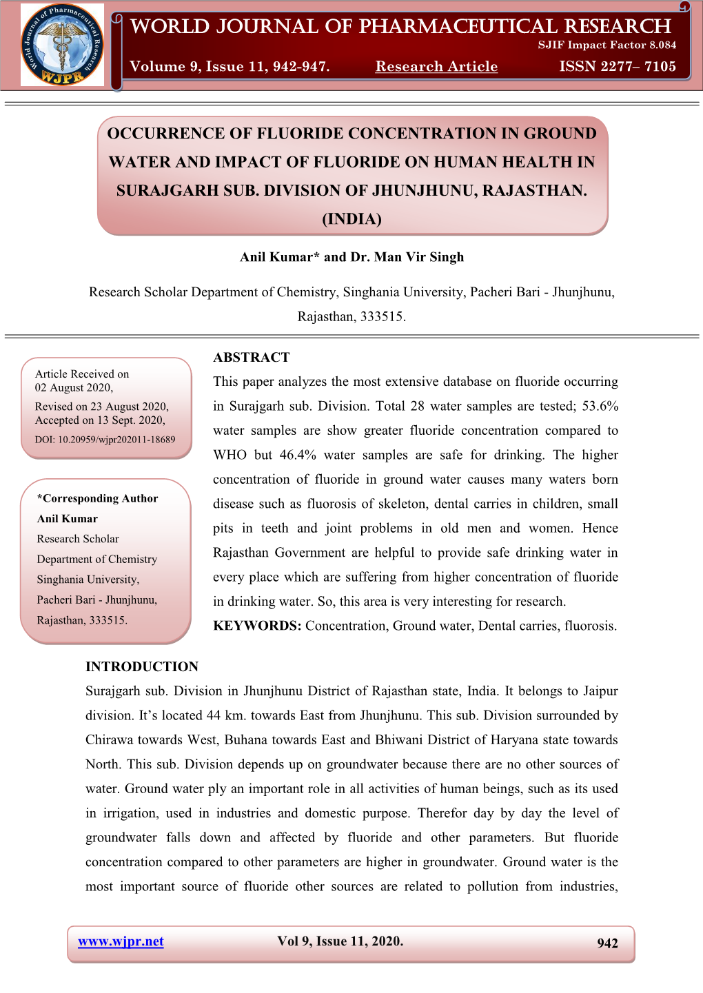 World Journal of Pharmaceutical Research SJIF Impact Factor 8.084 Anil Et Al