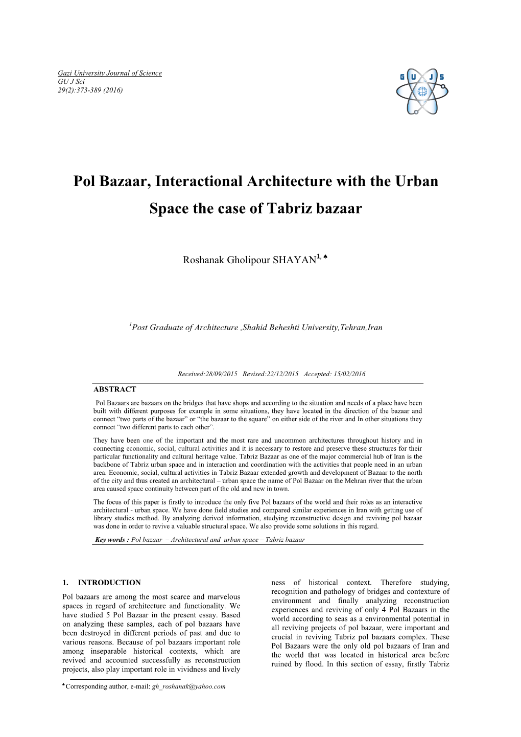 Pol Bazaar, Interactional Architecture with the Urban Space the Case of Tabriz Bazaar