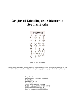 Origins of Ethnolinguistic Identity in Southeast Asia