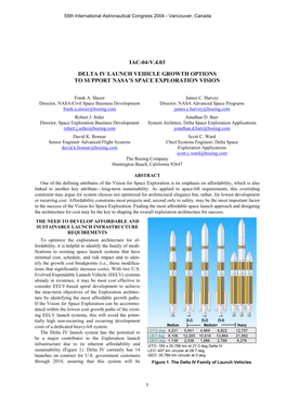 Iac-04-V.4.03 Delta Iv Launch Vehicle Growth Options to Support Nasa's