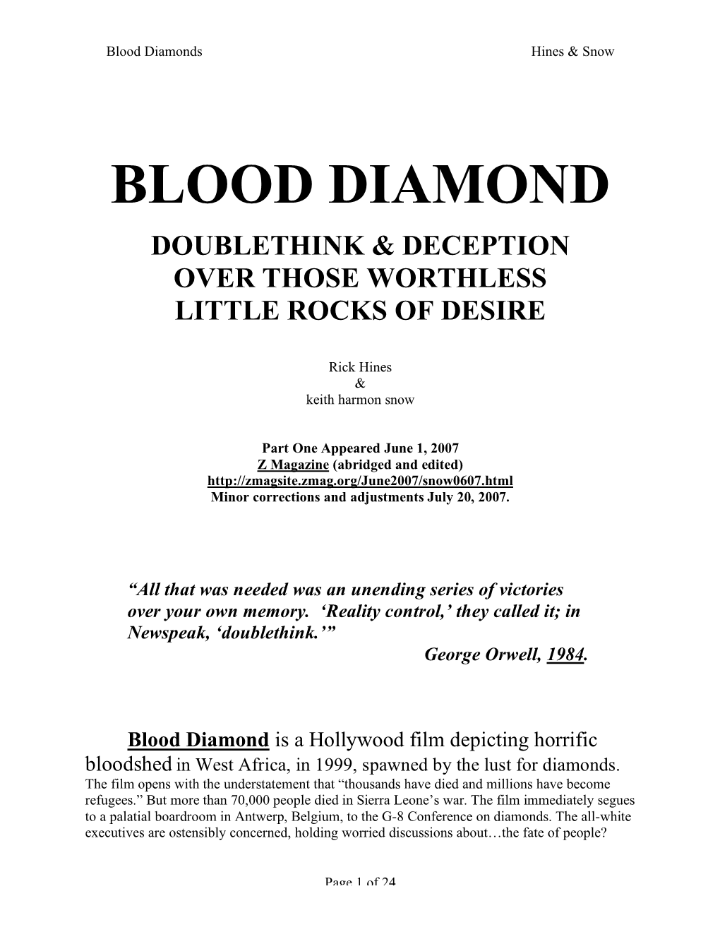 Blood Diamonds Hines & Snow