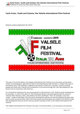 Carlo Fumo. Youth and Cinema: the Valsele International Film Festival Published on Iitaly.Org (