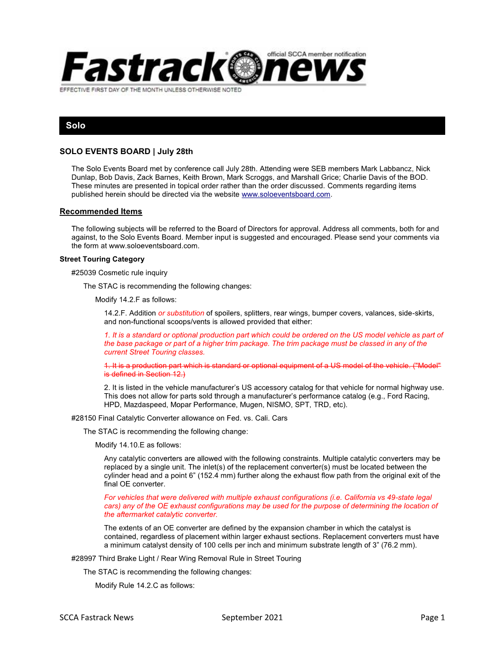 SCCA Fastrack News September 2021 Page 1 Solo