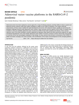 Adenoviral Vector Vaccine Platforms in the SARS-Cov-2 Pandemic ✉ Samir Andrade Mendonça1, Reka Lorincz1, Paul Boucher1 and David T