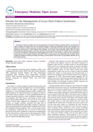 Nitrates for the Management of Acute Heart Failure Syndromes