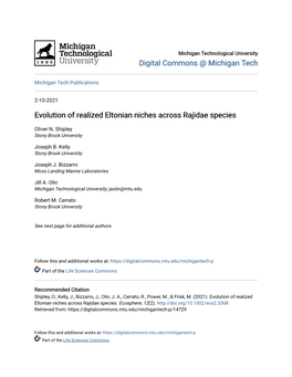 Evolution of Realized Eltonian Niches Across Rajidae Species