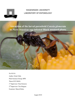 Attraction of the Larval Parasitoid Cotesia Glomerata to Pieris Brassicae Egg-Infested Black Mustard Plants