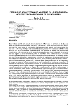 Patrimonio Arquitectónico Moderno En La Región Noba -Noroeste De La Provincia De Buenos Aires