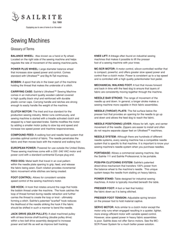 Sewing Machines Glossary of Terms