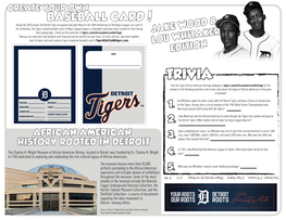 BASEBALL CARD! During the 2020 Season, the Detroit Tigers Recognized and Paid Tribute to the 100Th Anniversary of the Negro Leagues