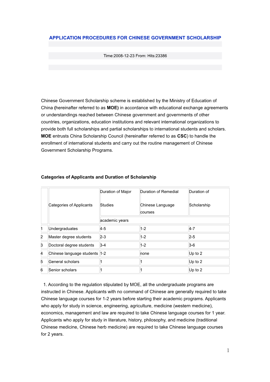 Application Procedures for Chinese Government Scholarship